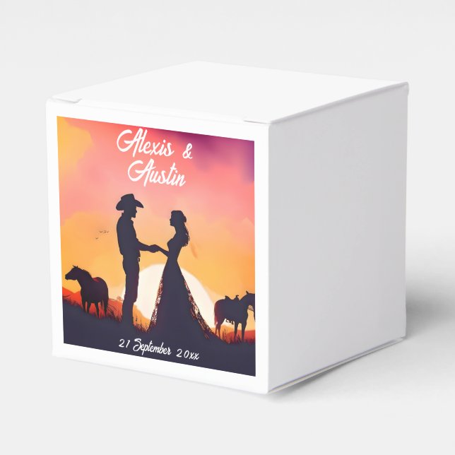 Caja Para Regalos Vaquero y Boda Vaquera en Silhouette (Costado Anverso)