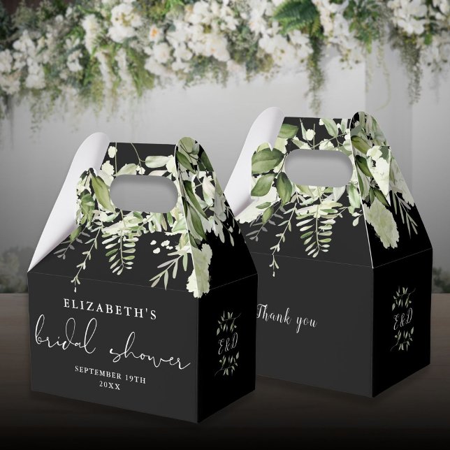 Caja Para Regalos Vegetación Floral Ducha Negra Y Blanca Bridal (Floral Greenery Black And White Bridal Shower Favor Boxes)