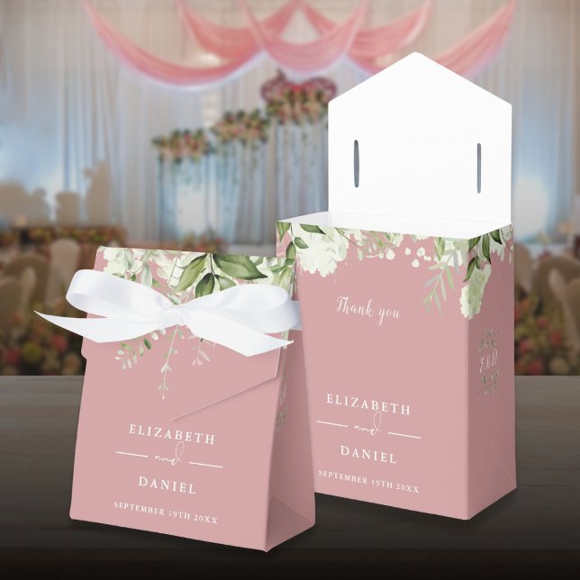 Caja Para Regalos Vegetación floral Monograma Rosa  Boda (Floral Greenery Monogram Dusty Rose Wedding Favor Boxes)