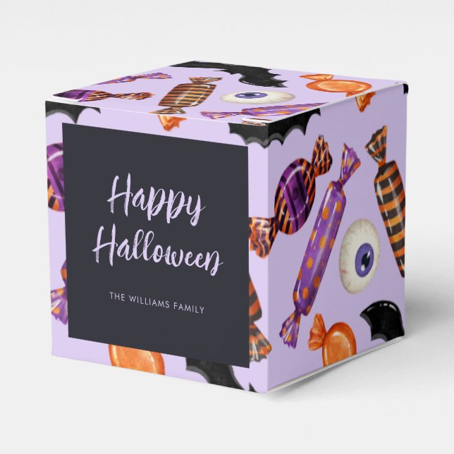 Caja Para Regalos Vela de Halloween trata morado (Costado Anverso)