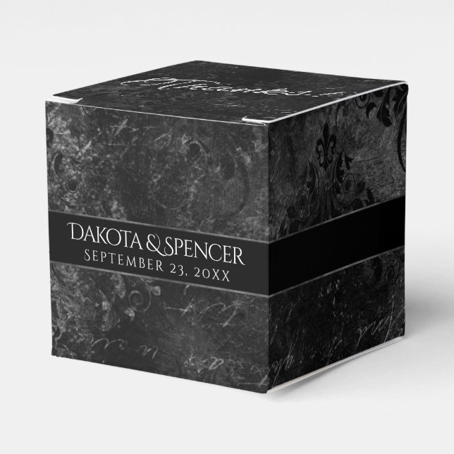 Caja Para Regalos Velvety Onyx Damask | Black Vampy Grunge Baroque (Costado Anverso)