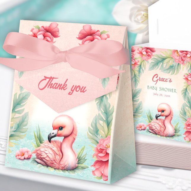 Caja Para Regalos Verano tropical Flamingo Chica Baby Shower Tent (Tropical Summer Flamingo Girl Baby Shower Tent Favor Boxes)