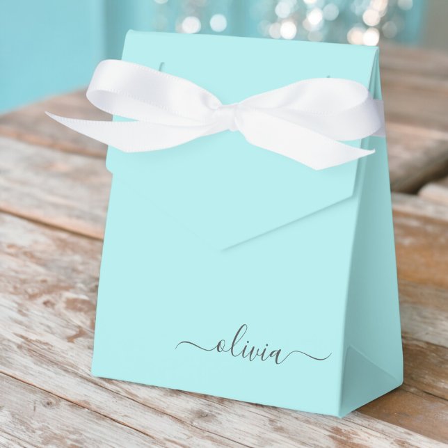 Caja Para Regalos Verde azulado Aqua Blue Girly Script Monograma Nom (Subido por el creador)