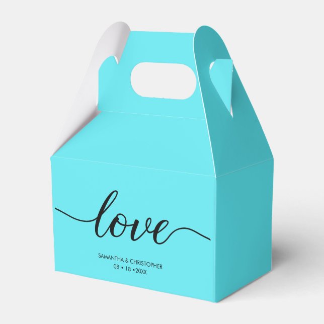 Caja Para Regalos Verde azulado Blue Love Script Boda moderno Gracia (Front Side)