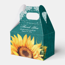 Caja Para Regalos Verde azulado Burlap Lace String Lights Sunflower 