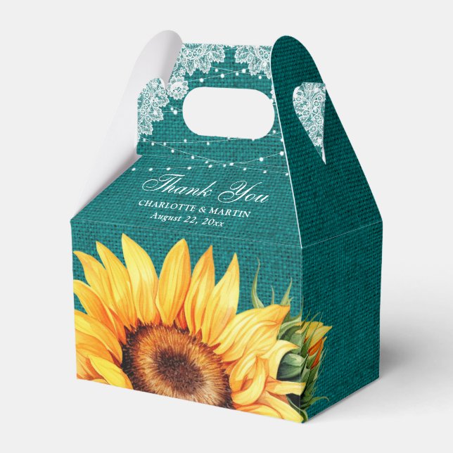 Caja Para Regalos Verde azulado Burlap Lace String Lights Sunflower  (Front Side)