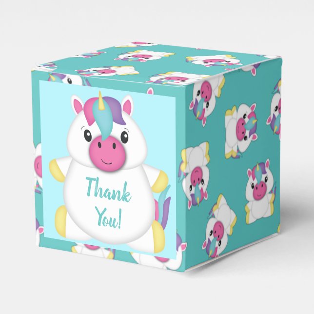 Caja Para Regalos Verde azulado de Baby Shower de Unicorn (Costado Anverso)