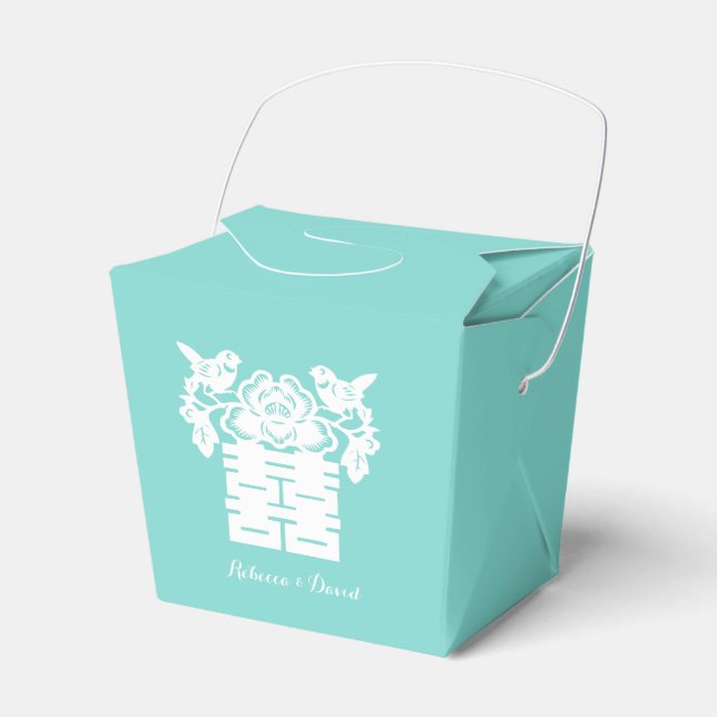 Caja Para Regalos Verde azulados Azules Chinos Amores Aves Doble Fel (Front Side)