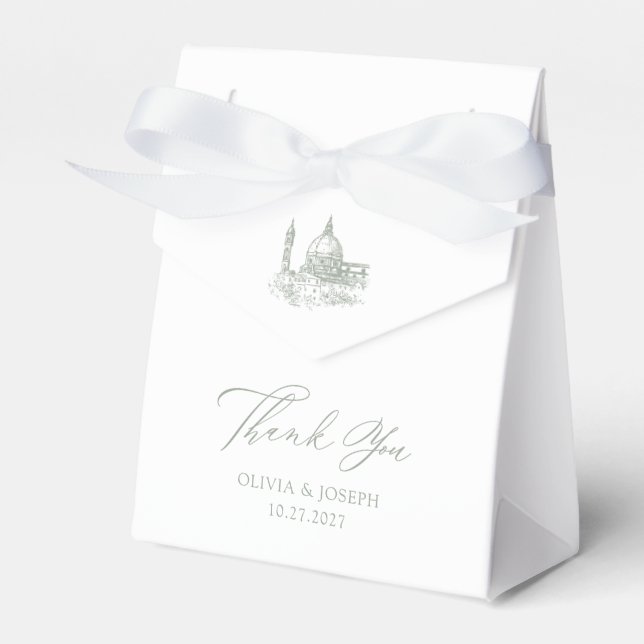 Caja Para Regalos Verde blanco y sabio | Boda italiano ilustrado (Front Side)