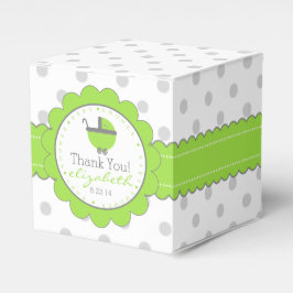 Caja Para Regalos Verde con puntos de polka gris Baby Shower