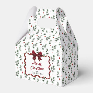 Caja Para Regalos Verde de invierno y lazo rojo de Navidad