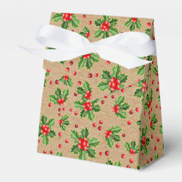 Caja Para Regalos Verde de Navidad Clásico Acebo Bayas Rojas