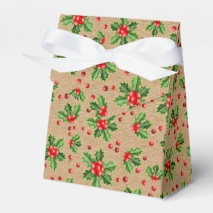 Caja Para Regalos Verde de Navidad Clásico Acebo Bayas Rojas