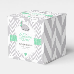 Caja Para Regalos Verde, elefante gris blanco Baby Shower