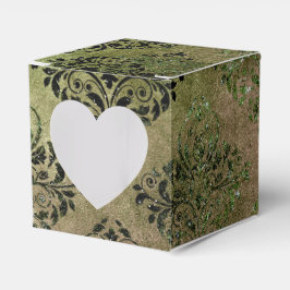 Caja Para Regalos Verde Esmeralda Brillante y Negro Damasco Antiguo