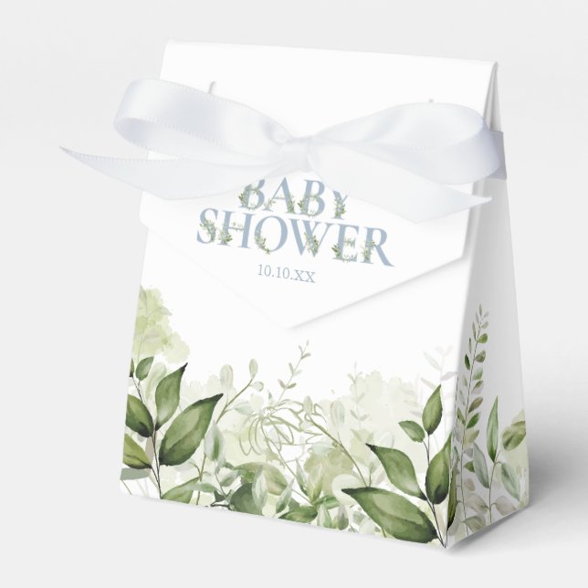 Caja Para Regalos Verde Foliage Dusty Blue Baby Shower Favor Box (Front Side)