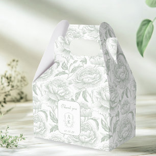 Caja Para Regalos Verde Salvia Cresta de Monograma Chinoiserie Peoní