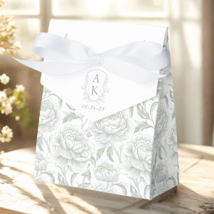 Caja Para Regalos Verde Salvia Cresta de Monograma Chinoiserie Peoní