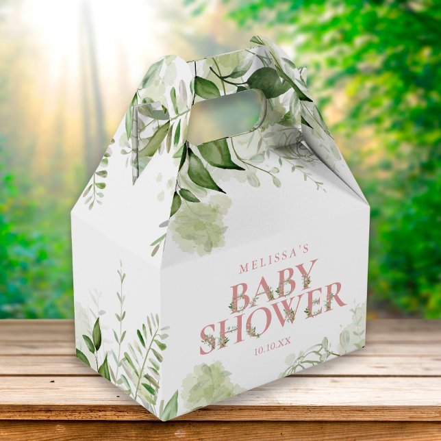 Caja Para Regalos Verdor Foliage Botánico Rosa Dusty Baby Shower (Subido por el creador)