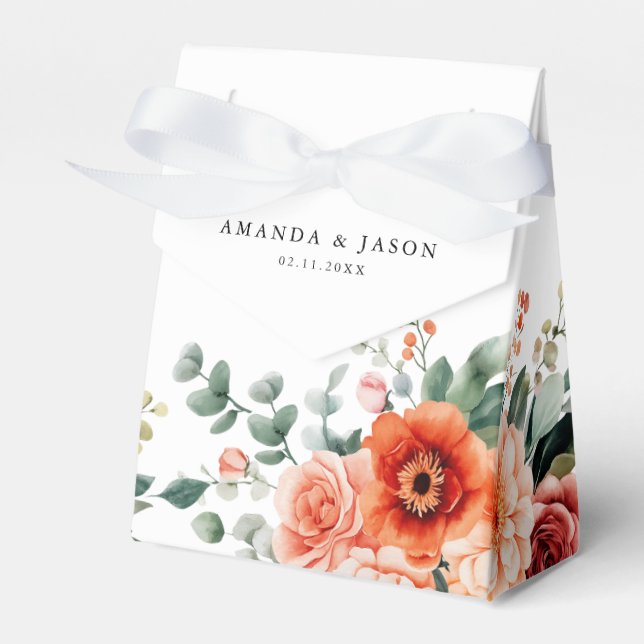 Caja Para Regalos Verona Sunset Bright Naranja Boda floral moderno (Front Side)