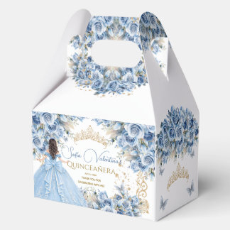 Caja Para Regalos Vestido de Lujo Bebé Azul Oro Princesa Mariposa