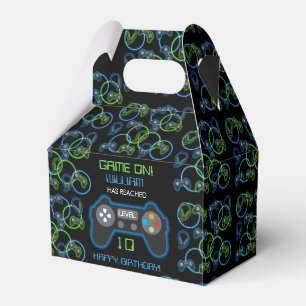 Caja Para Regalos Videojuego Neon Blue & Green Birday Party