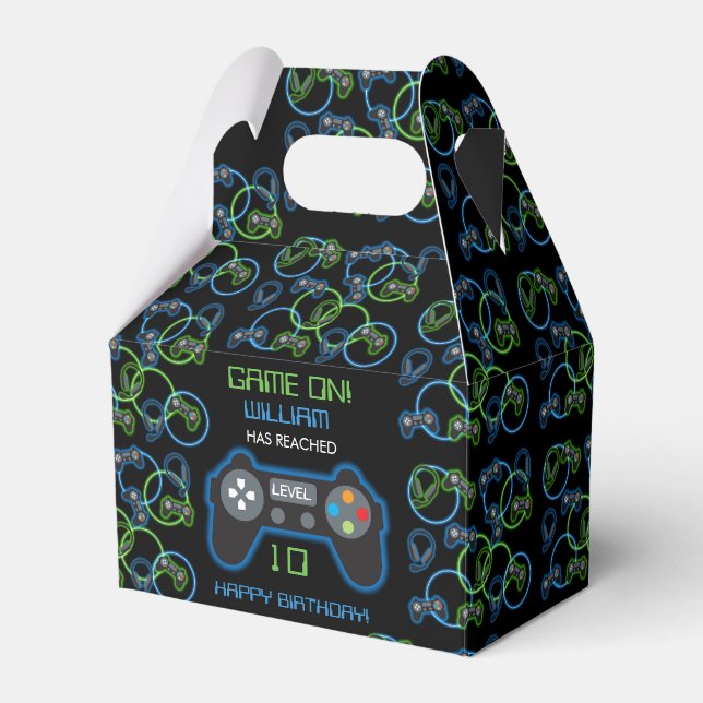 Caja Para Regalos Videojuego Neon Blue & Green Birday Party (Front Side)
