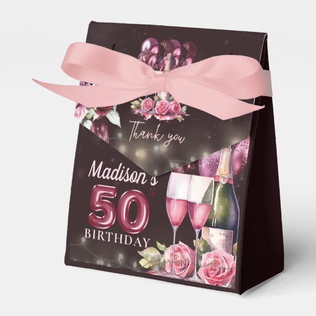 Caja Para Regalos Vino de lujo y globos personalizados 50 cumpleaños (Front Side)