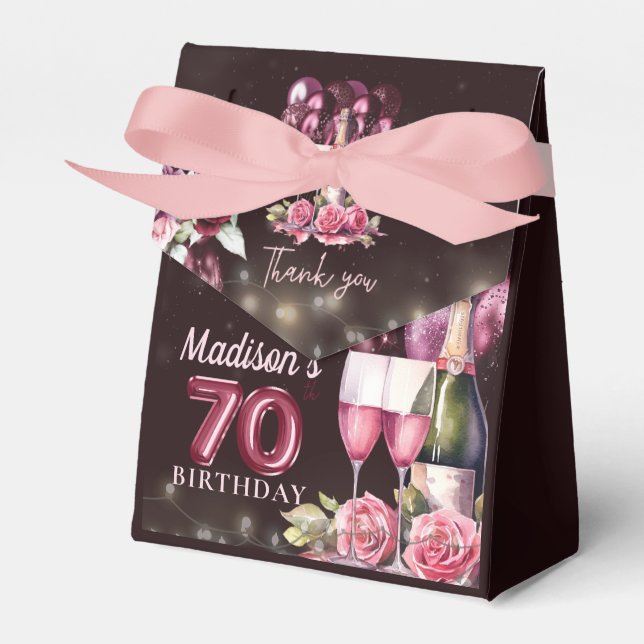 Caja Para Regalos Vino de lujo y globos personalizados 70º cumpleaño (Front Side)
