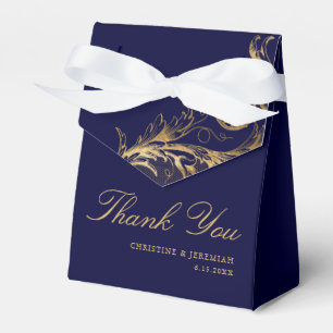 Caja Para Regalos Vintage Blue Gold Floral Damask Wedding Gracias