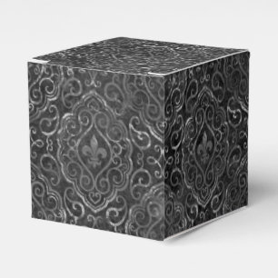 Caja Para Regalos Vintage Fleur de Lis Damasco negro plateado