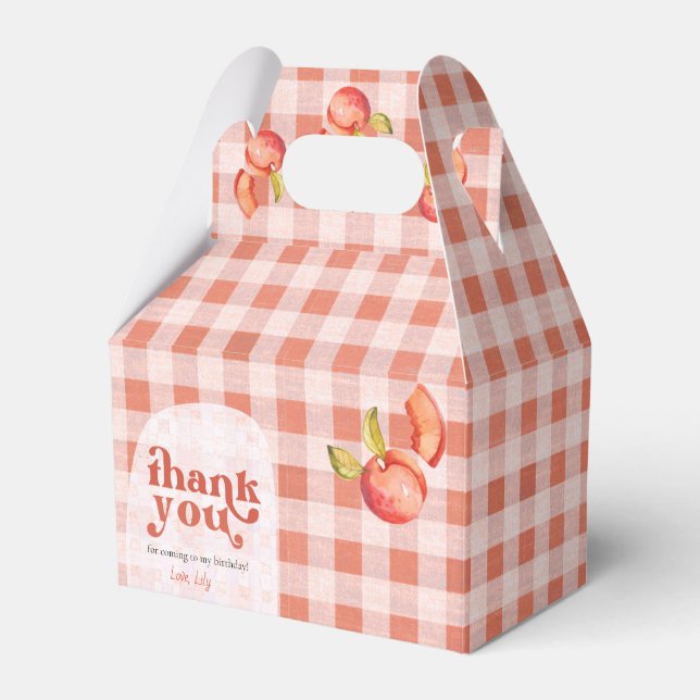 Caja Para Regalos Vintage Peach Gingham "Gracias" (Front Side)