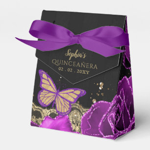 Caja Para Regalos Vintage Purple Rosas Black Gold Lace Quinceañera