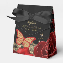 Caja Para Regalos Vintage Red Roses Black Gold Lace Quinceañera