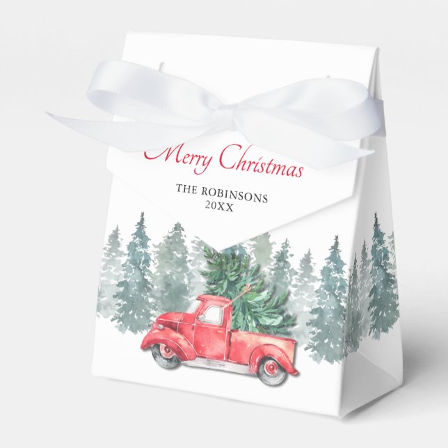 Caja Para Regalos Vintage Red Truck Navidades Fiesta (Front Side)