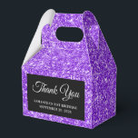 Caja Para Regalos Violet Purpurina 21st Birthday Gracias<br><div class="desc">Crea tu propia fiesta de cumpleaños gracias cajas de favores. Girly imita a un purpurina violeta brillante en el fondo es arte digital que imprime como una foto. Personalizar los estilos de fuente para crear sus propios cuadros de favoritos. También puede cambiar el color de la superposición del rectángulo negro...</div>