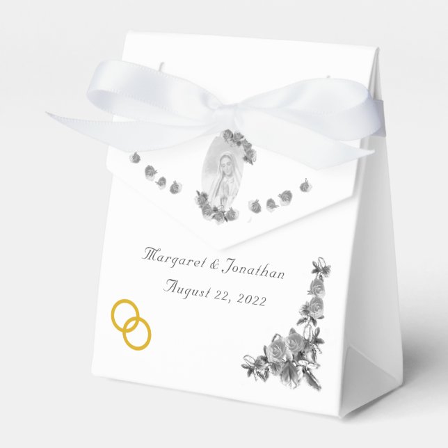 Caja Para Regalos Virgin Mary Boda católica de plata (Front Side)