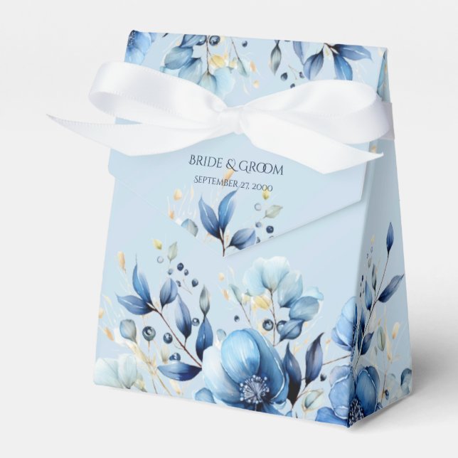 Caja Para Regalos Watercolor Blue Flowers Favor Box (Front Side)