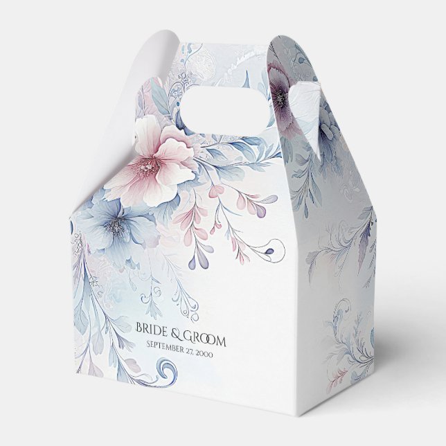 Caja Para Regalos Watercolor Blue Pink Floral FavBox (Front Side)