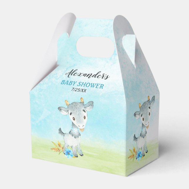 Caja Para Regalos Watercolor Boy Goat Baby Shower Farm (Front Side)