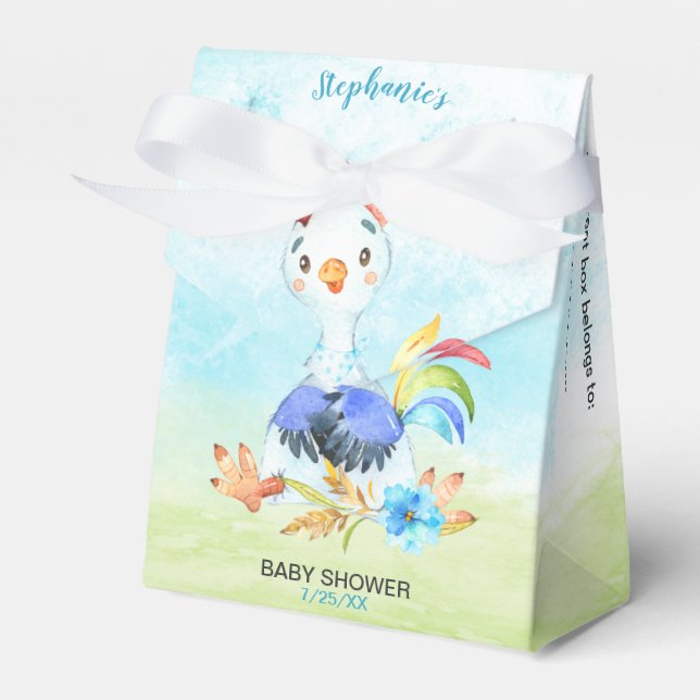 Caja Para Regalos Watercolor Boy Rooster Baby Shower Farm (Front Side)
