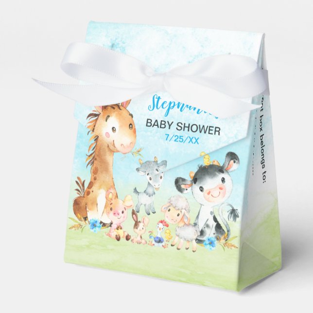 Caja Para Regalos Watercolor Farm Animals Boy Baby Showerm (Front Side)
