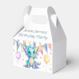 Caja Para Regalos Watercolor Green Purple Dragon Boy Birday Party
