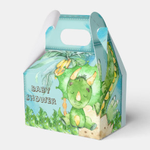 Caja Para Regalos Watercolor Green Triceratops Boy Baby Shower