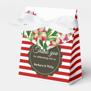 Caja Para Regalos Watercolor Petunias Rojo Tiras Blancas Rojas