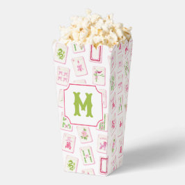 Caja Para Regalos Watercolor Pink & Green Bow Mahjong Tiles Monogram