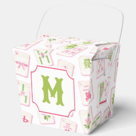 Caja Para Regalos Watercolor Pink & Green Bow Mahjong Tiles Monogram