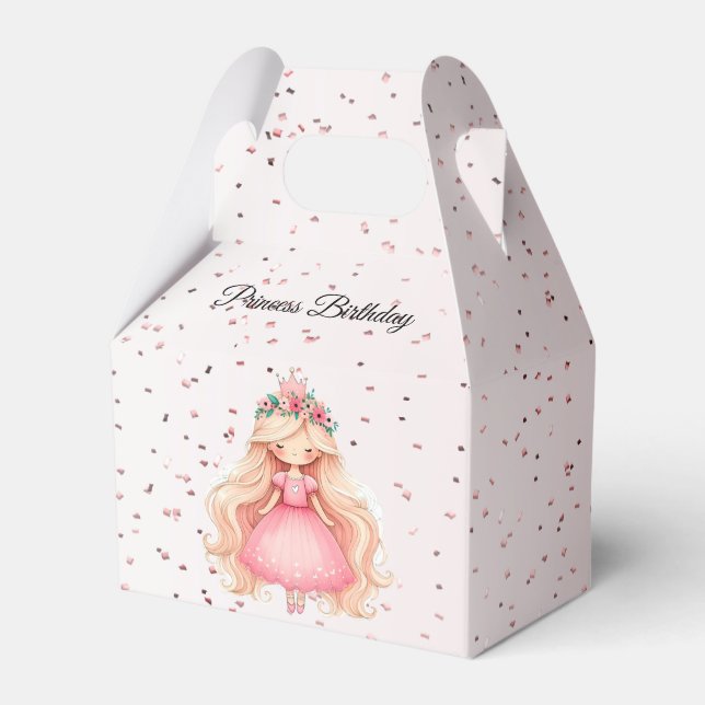 Caja Para Regalos Watercolor Pink Princess Birday Party Cute (Front Side)