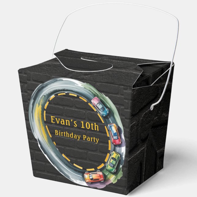 Caja Para Regalos Watercolor Race Track Boys Birthday Party  (Anverso)