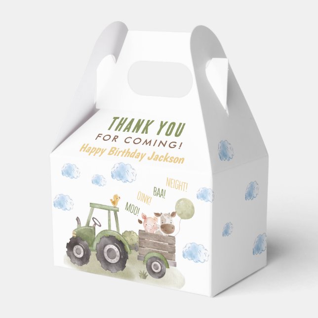 Caja Para Regalos Watercolor Tractor Farm 1er cumpleaños (Front Side)